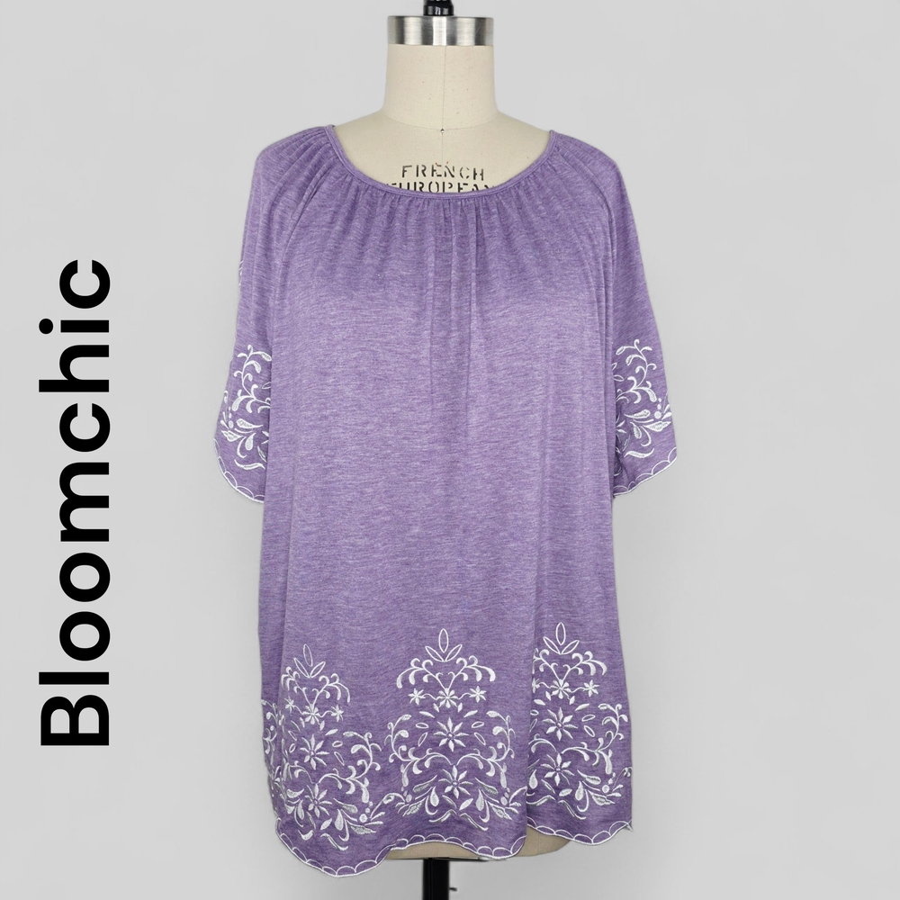 BloomChic Women's Size 18/20 Purple Embroidered Bell Sleeve Blouse NWT